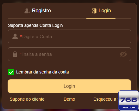 76b.com - protegido página de login para fazer login
